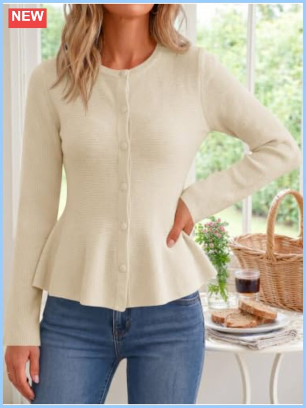 Peplum Cardigan Ruffle Hem Button Down Knit Sweater - Picture 6 of 6